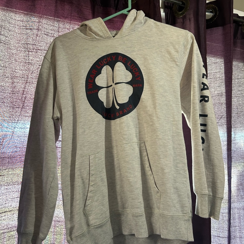 Lucky Brand Men's Light Heather Gray Crewneck Hoodie with Clover Logo